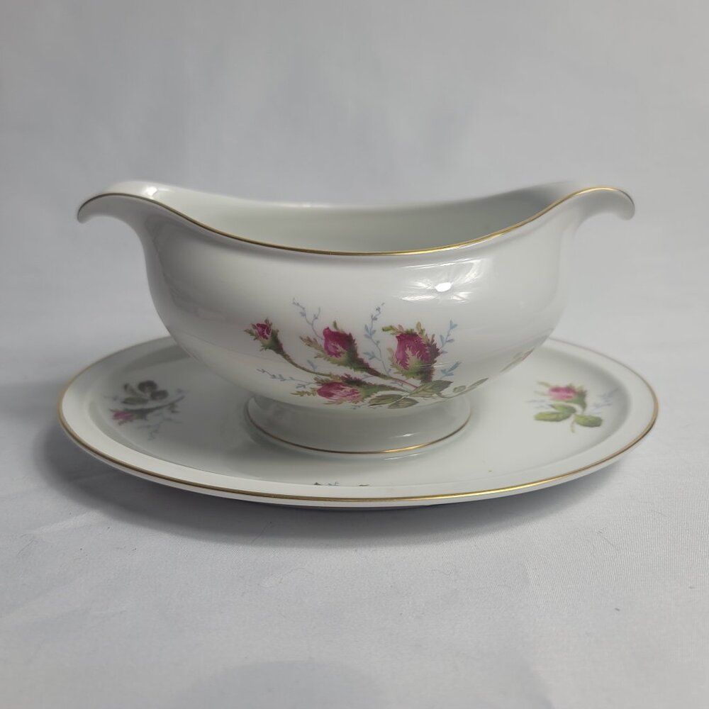 Rosenthal Petal Lane Gravy Boat White Pink Moss Rose Pattern Gold Trim
